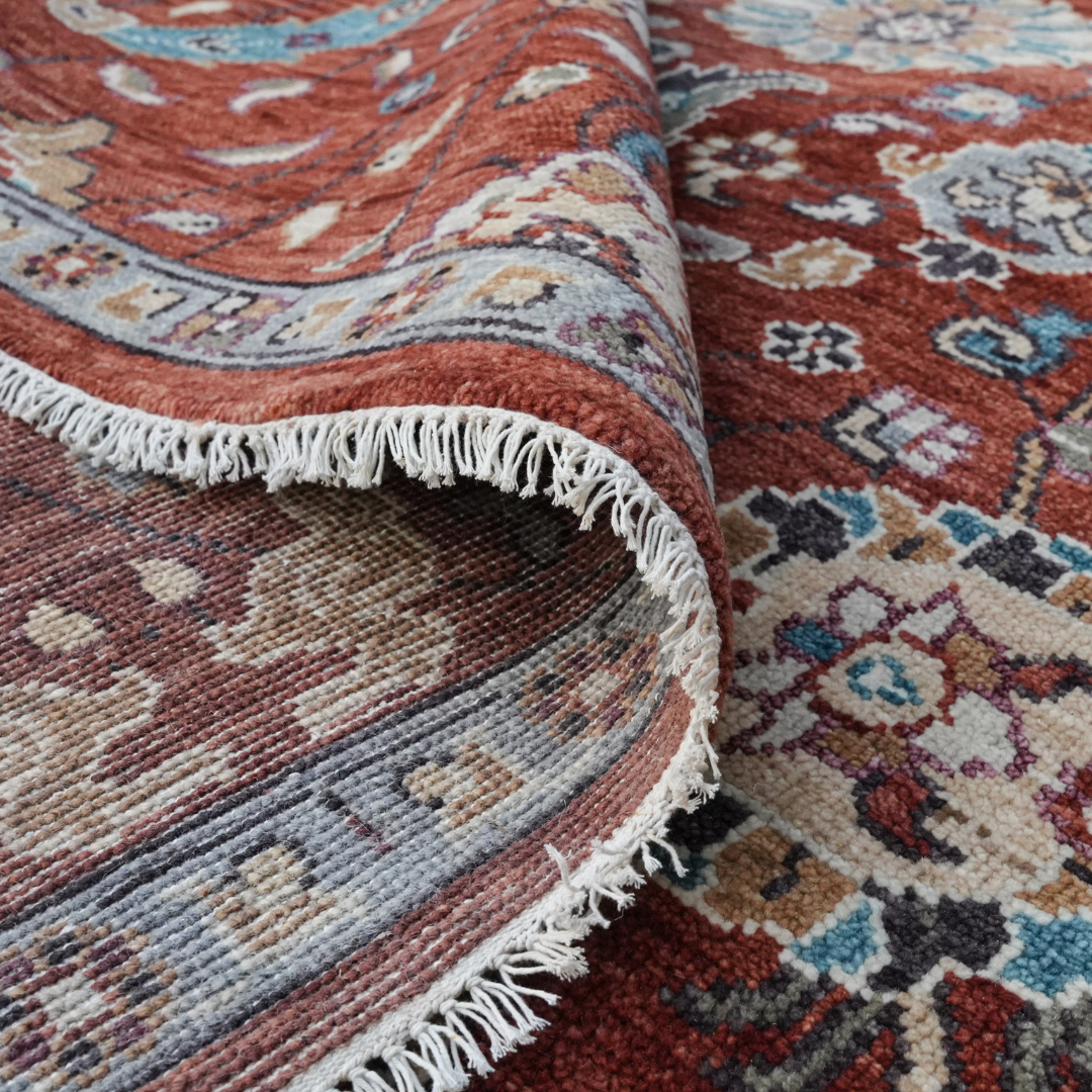 Viraaj_10 Hand-Knotted Deep Brown Floral Carpet