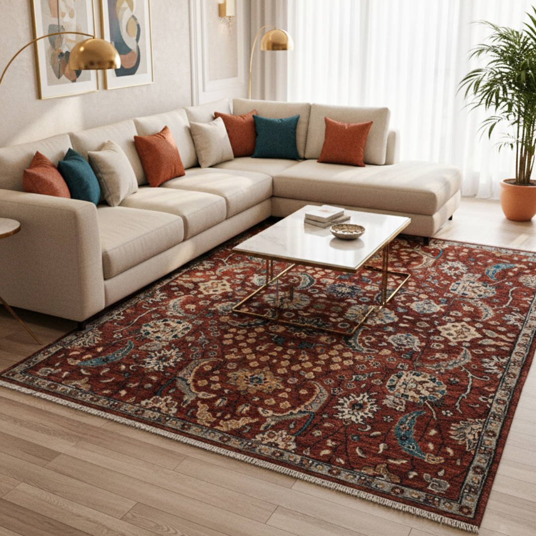 Viraaj_10 Hand-Knotted Deep Brown Floral Carpet