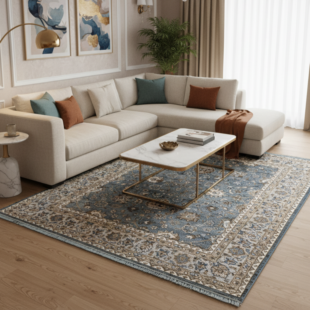 Viraaj _09 Hand-Knotted Traditional Sky Blue Vintage-Inspired Carpet
