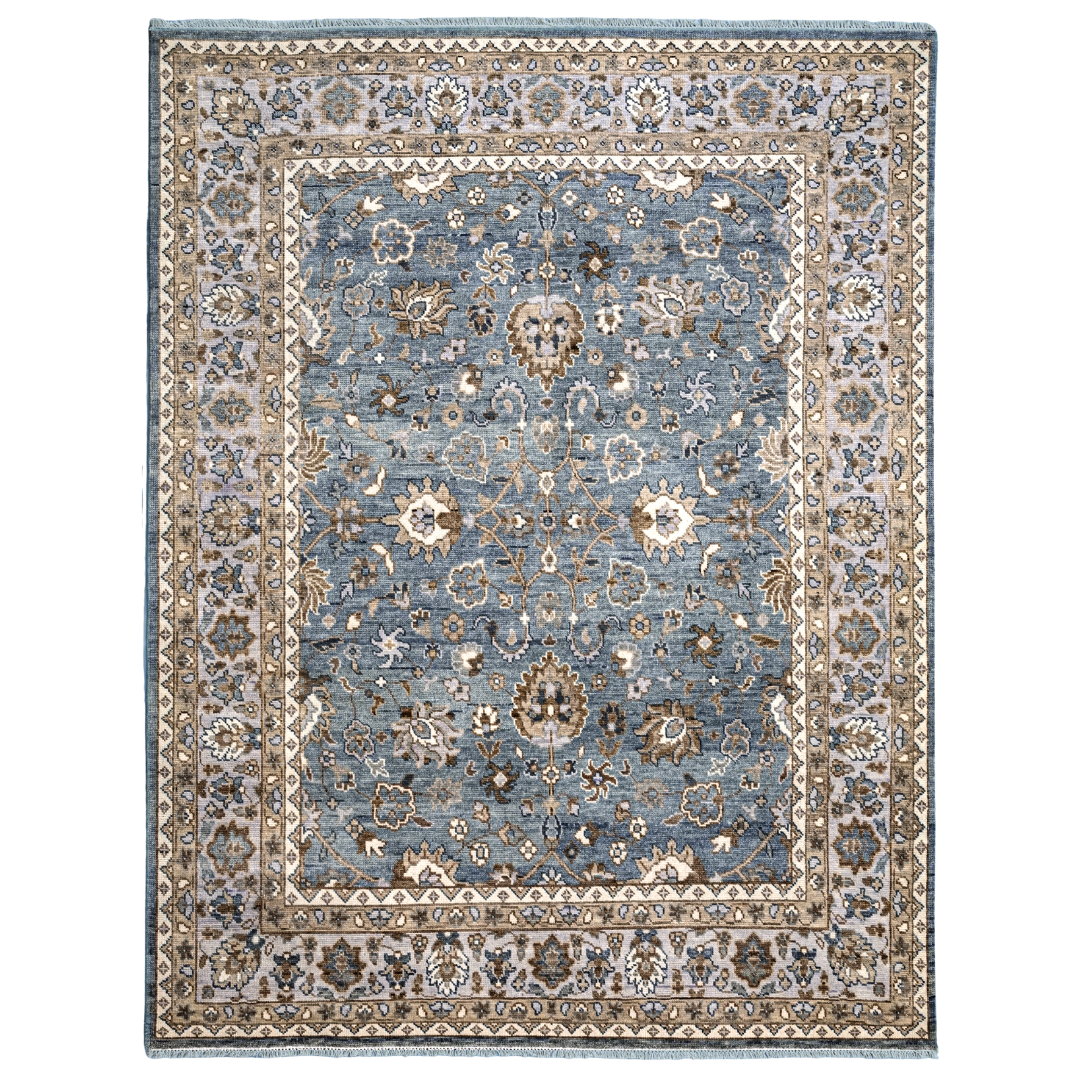 Viraaj _09 Hand-Knotted Traditional Sky Blue Vintage-Inspired Carpet