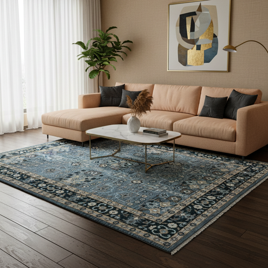 Viraaj_12 Heirloom Quality Hand-Knotted Muted Blue & Teal Carpet