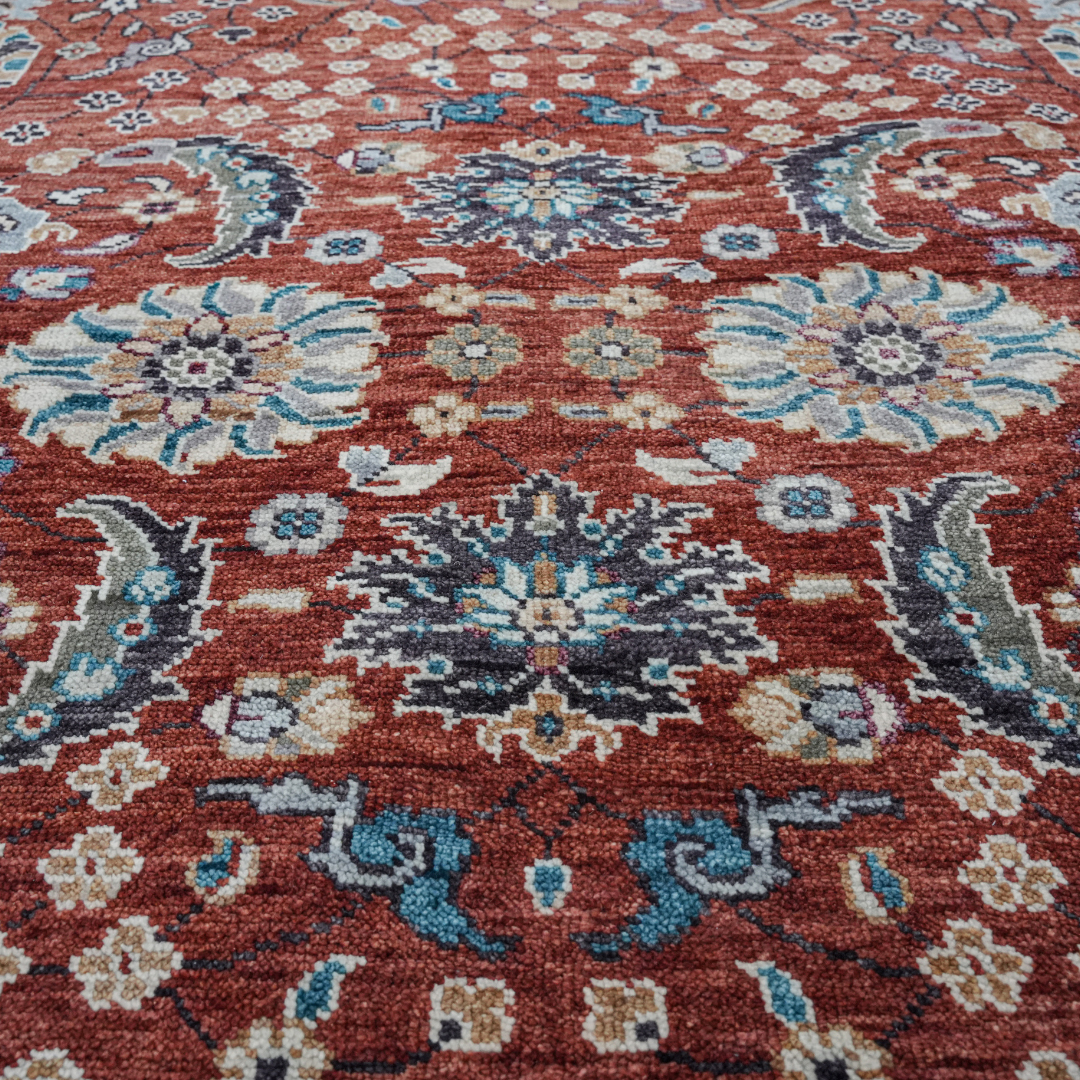 Viraaj_10 Hand-Knotted Deep Brown Floral Carpet