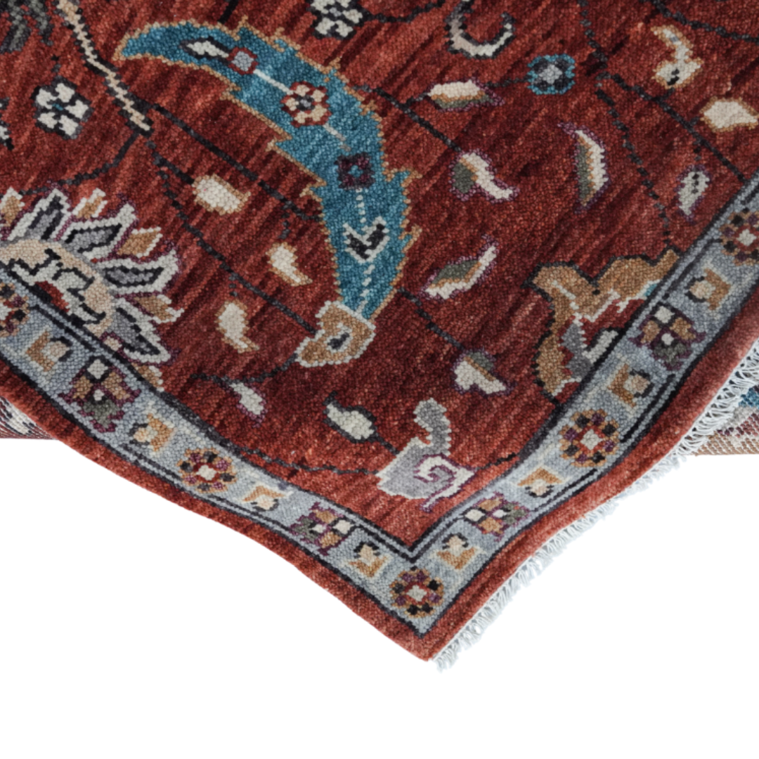 Viraaj_10 Hand-Knotted Deep Brown Floral Carpet