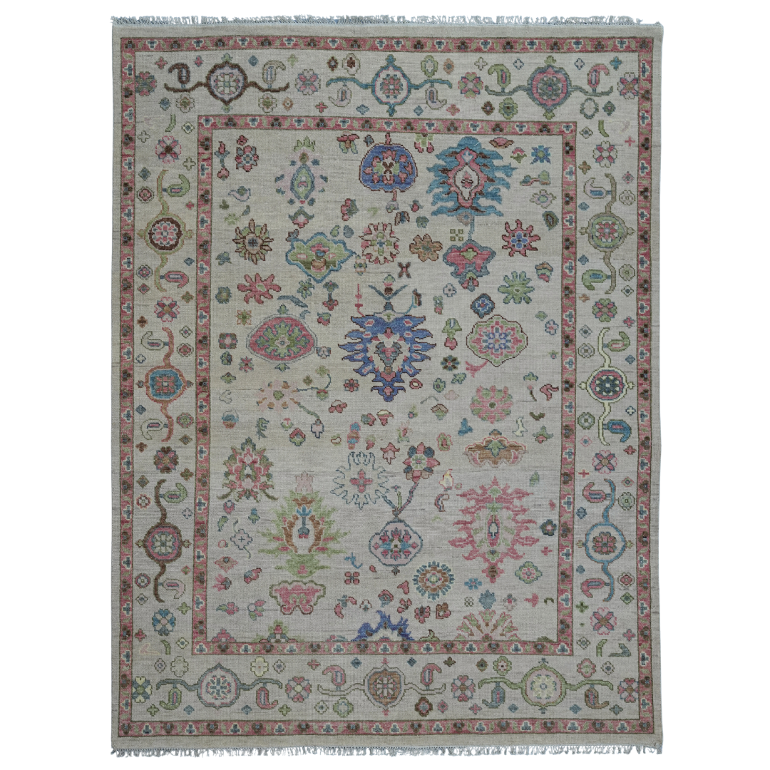 Viraaj_14 Hand-Knotted Oushak Style Oatmeal Color | Timeless Floral Design