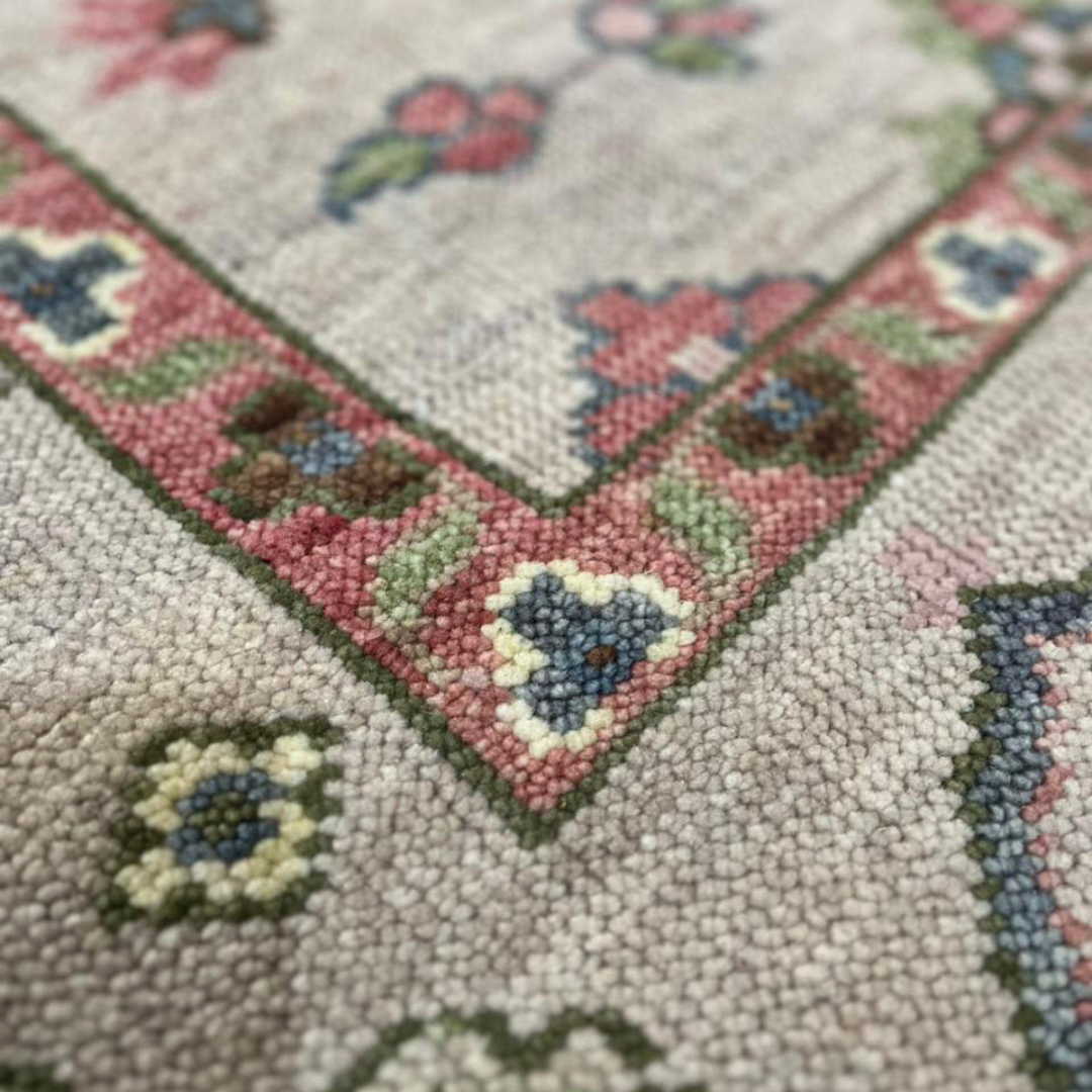 Viraaj_14 Hand-Knotted Oushak Style Oatmeal Color | Timeless Floral Design