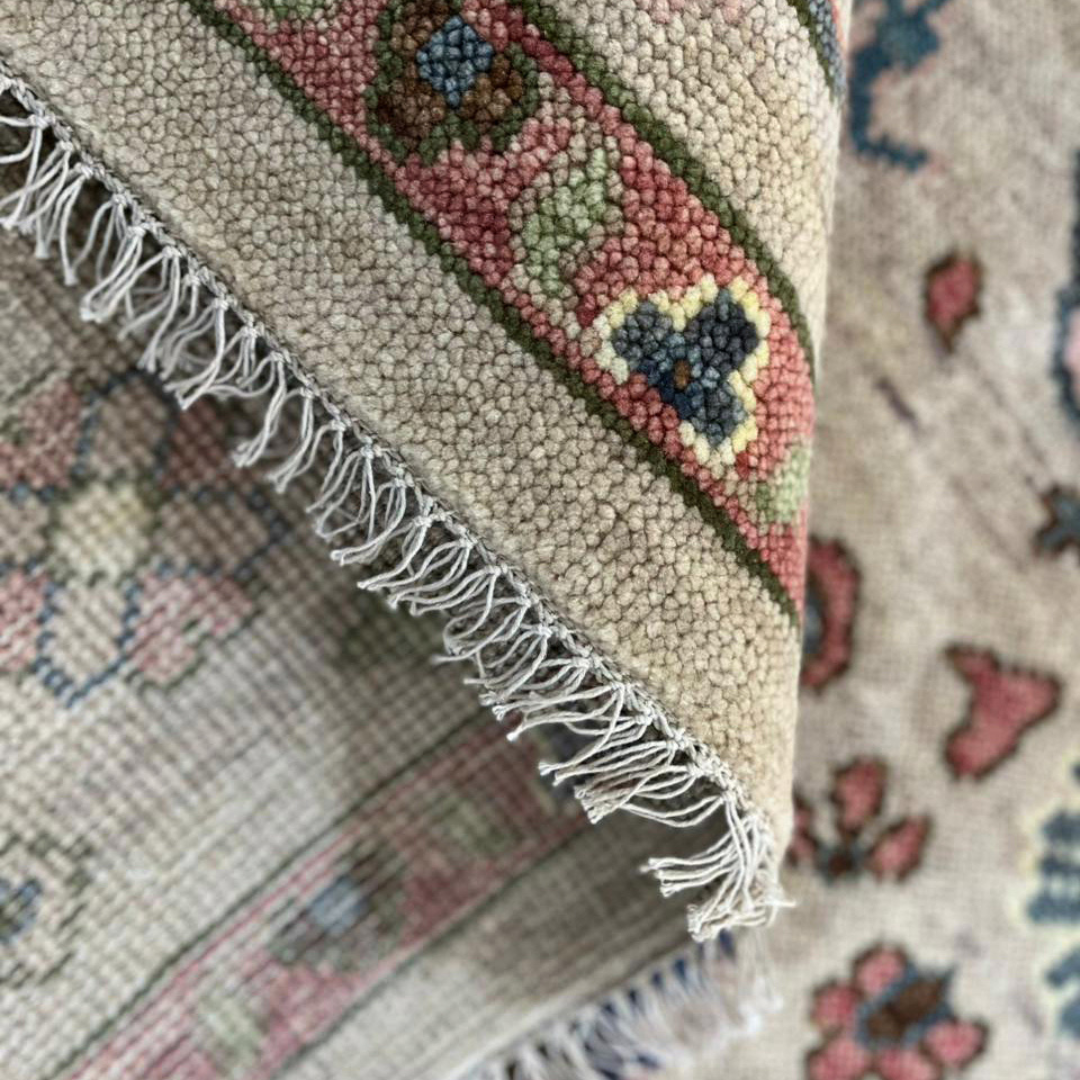 Viraaj_14 Hand-Knotted Oushak Style Oatmeal Color | Timeless Floral Design