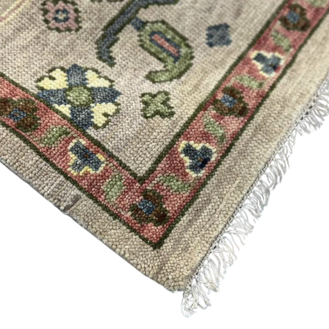 Viraaj_14 Hand-Knotted Oushak Style Oatmeal Color | Timeless Floral Design